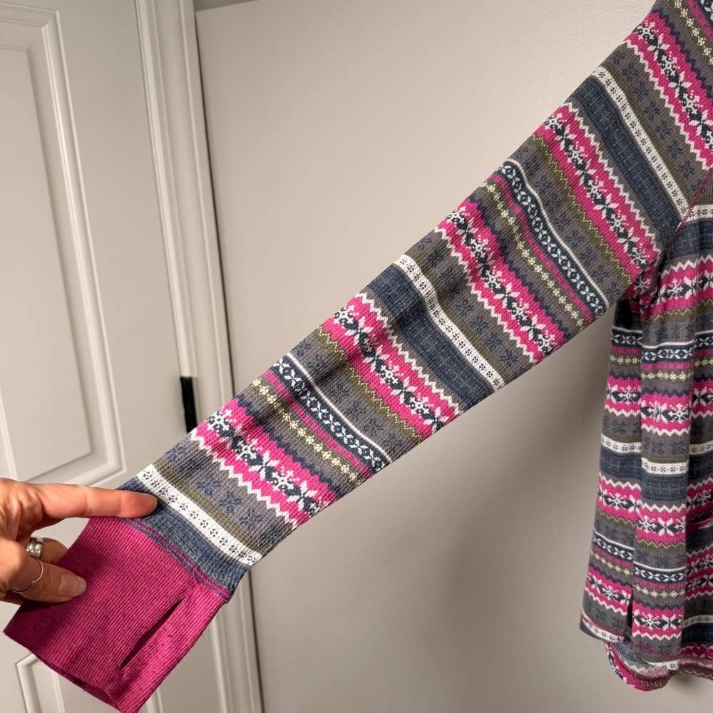 Cuddl Duds Hooded Stretch Thermal Base Layer (L) Fair Isle Nordic Print Warm - Picture 8 of 11